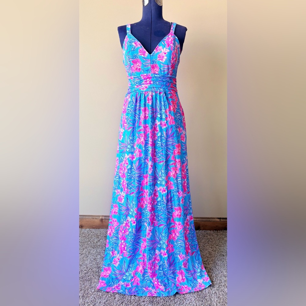 Lilly Pulitzer Blake Maxi Dress in the Cumulus Blue Orchid Oasis - Picture 2 of 5